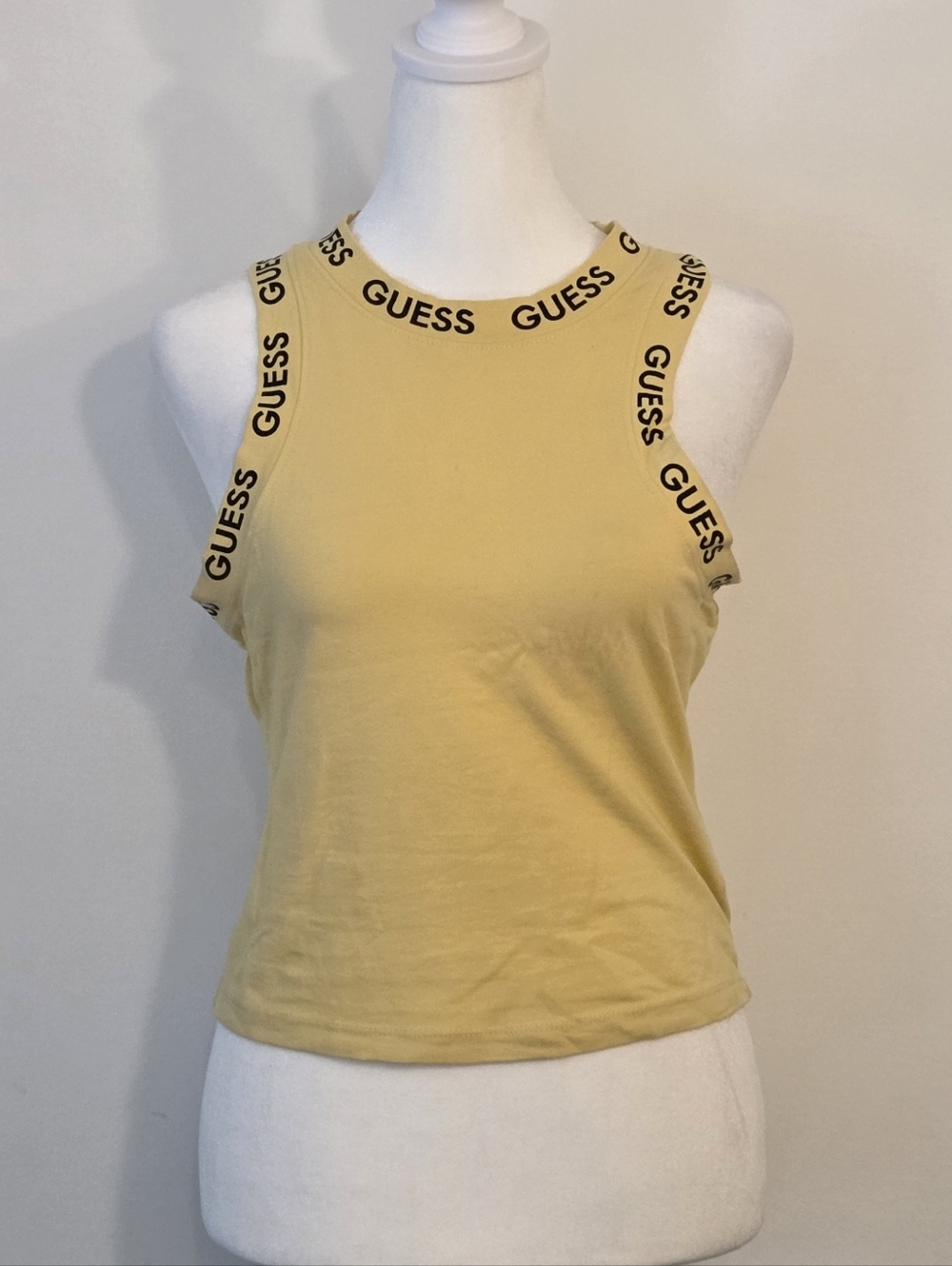 GUESS Yellow Logo Trim Sleeveless Tank Top